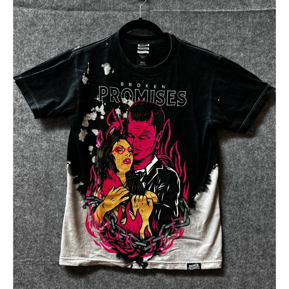 Broken Promises Black Graphic Tee Adult Size M EUC Anime Devil